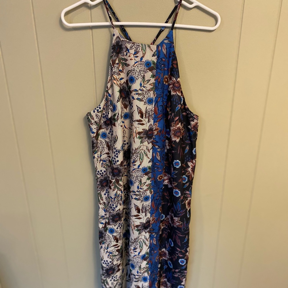 Lulu's Blue White and Black Floral Halter Dress